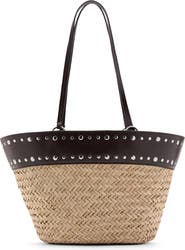 MANGO Studded Raffia Shopper Bag