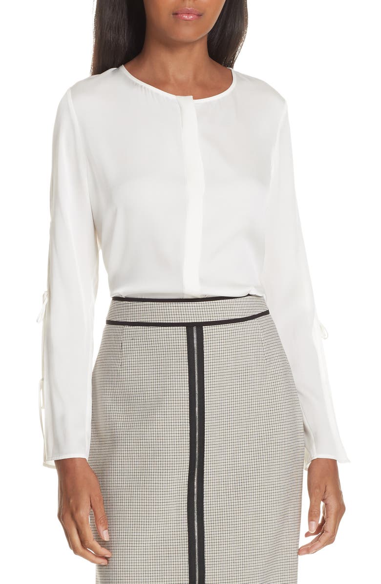 BOSS Burana Stretch Silk Blouse, Main, color,