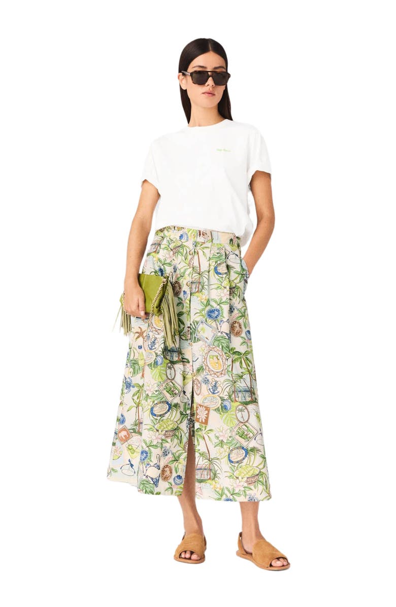 maje Printed maxi skirt with shorts, Main, color, Postcard Print