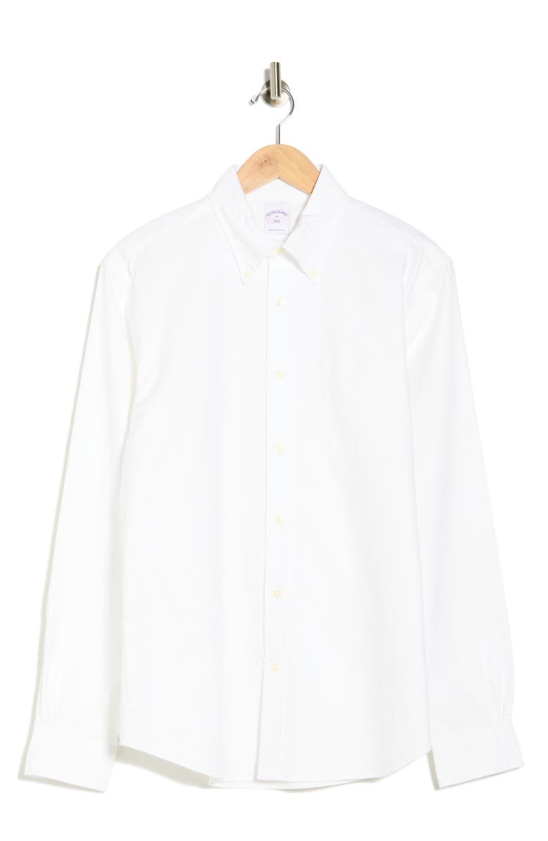 Brooks Brothers Oxford Long Sleeve Cotton Button-Down Shirt, Main, color, Solid White