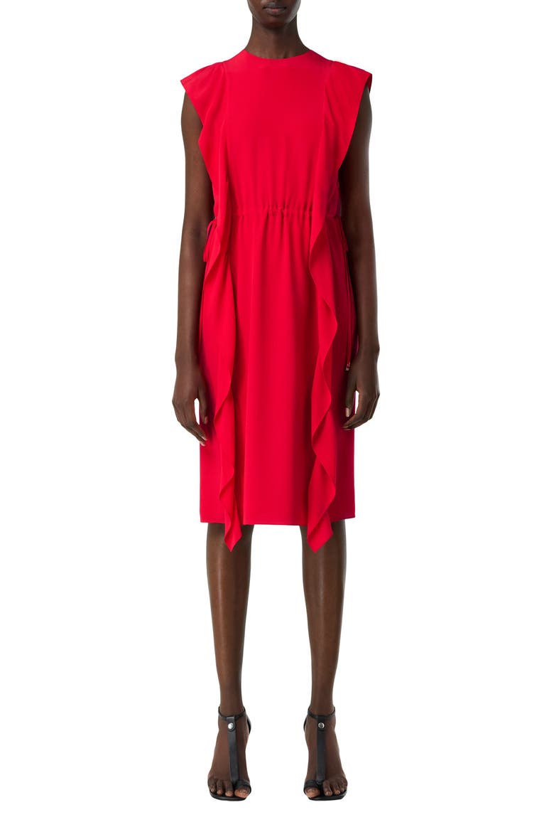 Kyle Ruffle Sleeveless Silk Crêpe de Chine Dress, Main, color, BRIGHT RED