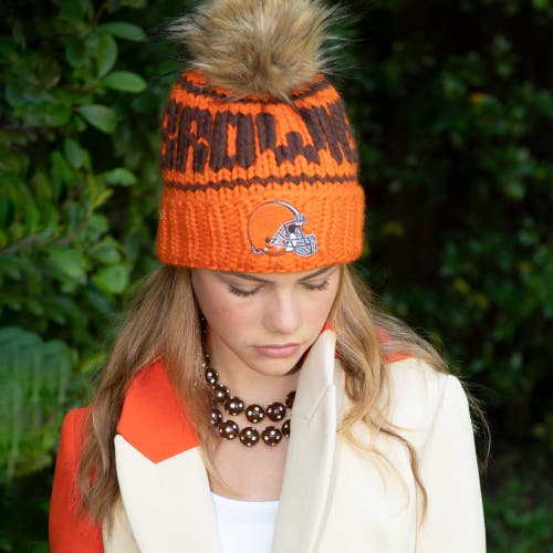 Lele Sadoughi Orange Browns Nfl Beanie With Faux Fur Pom Pom In Orange