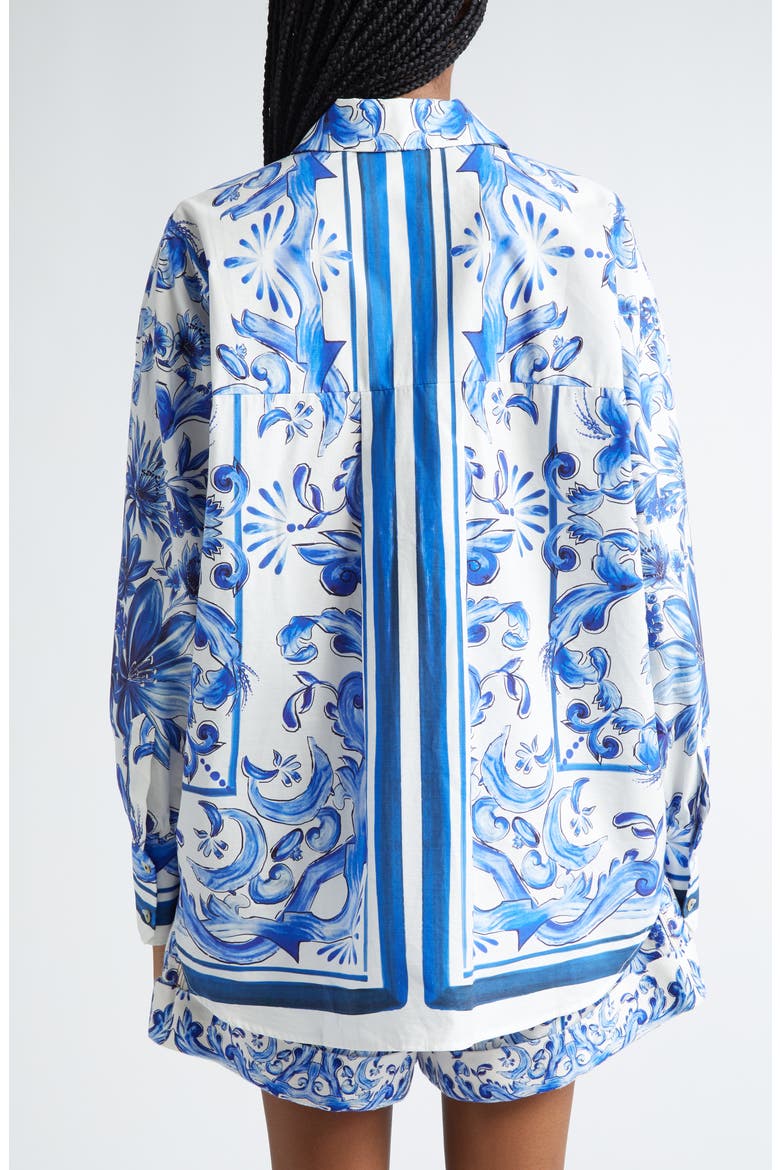 Garden Tiles Cotton Button-Up Shirt, Alternate, color, OFF-WHITE