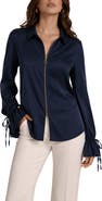 BY DESIGN Italia Front-zip Silk Collared Blouse