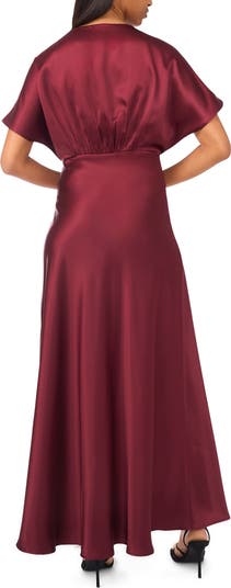 Dolman Sleeve Satin Cocktail Midi Dress
