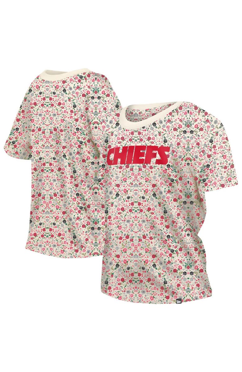 New Era Women's New Era Cream Kansas City Chiefs Glam Game Floral T-Shirt, Alternate, color, Cream