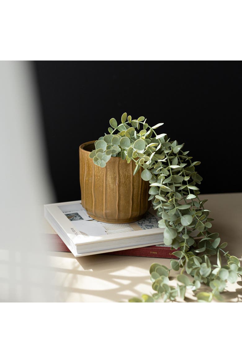 Wavy Ribbed Planter Brown Stoneware, Alternate, color, Brown