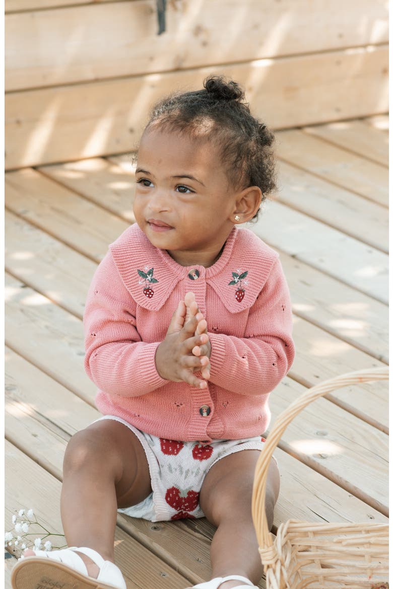 Berry Pointelle Knit Cardigan, Alternate, color, PINK