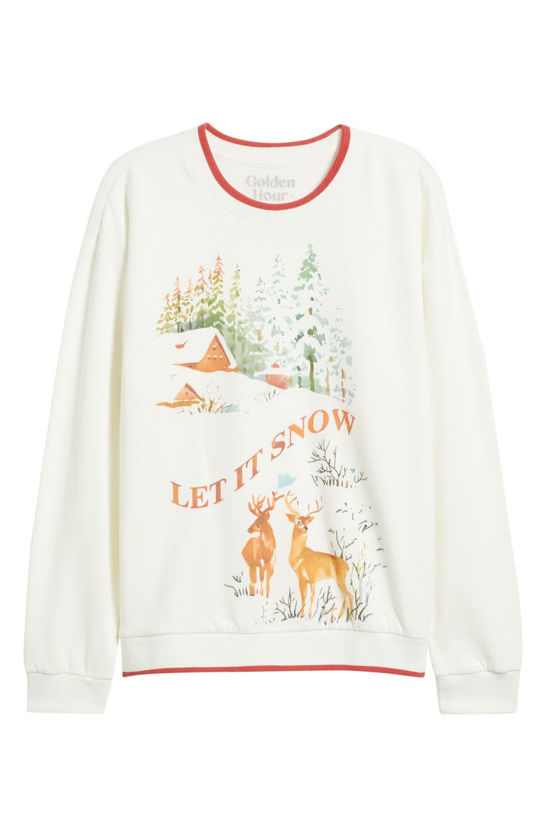 GOLDEN HOUR Let It Snow Graphic Sweatshirt, Alternate, color, Washed Marshmallow/ Cranberry