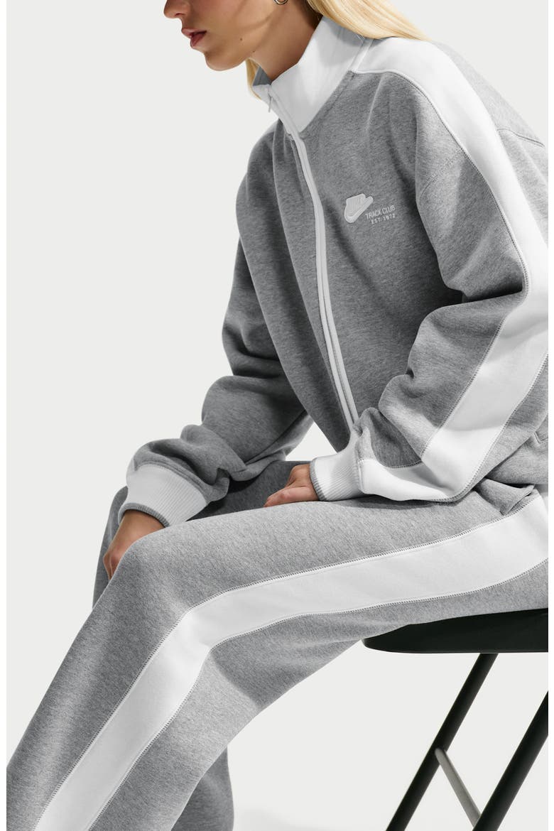 Track Club Fleece Wide Leg Pants, Alternate, color, DARK GREY HEATHER/ SAIL/ SAIL