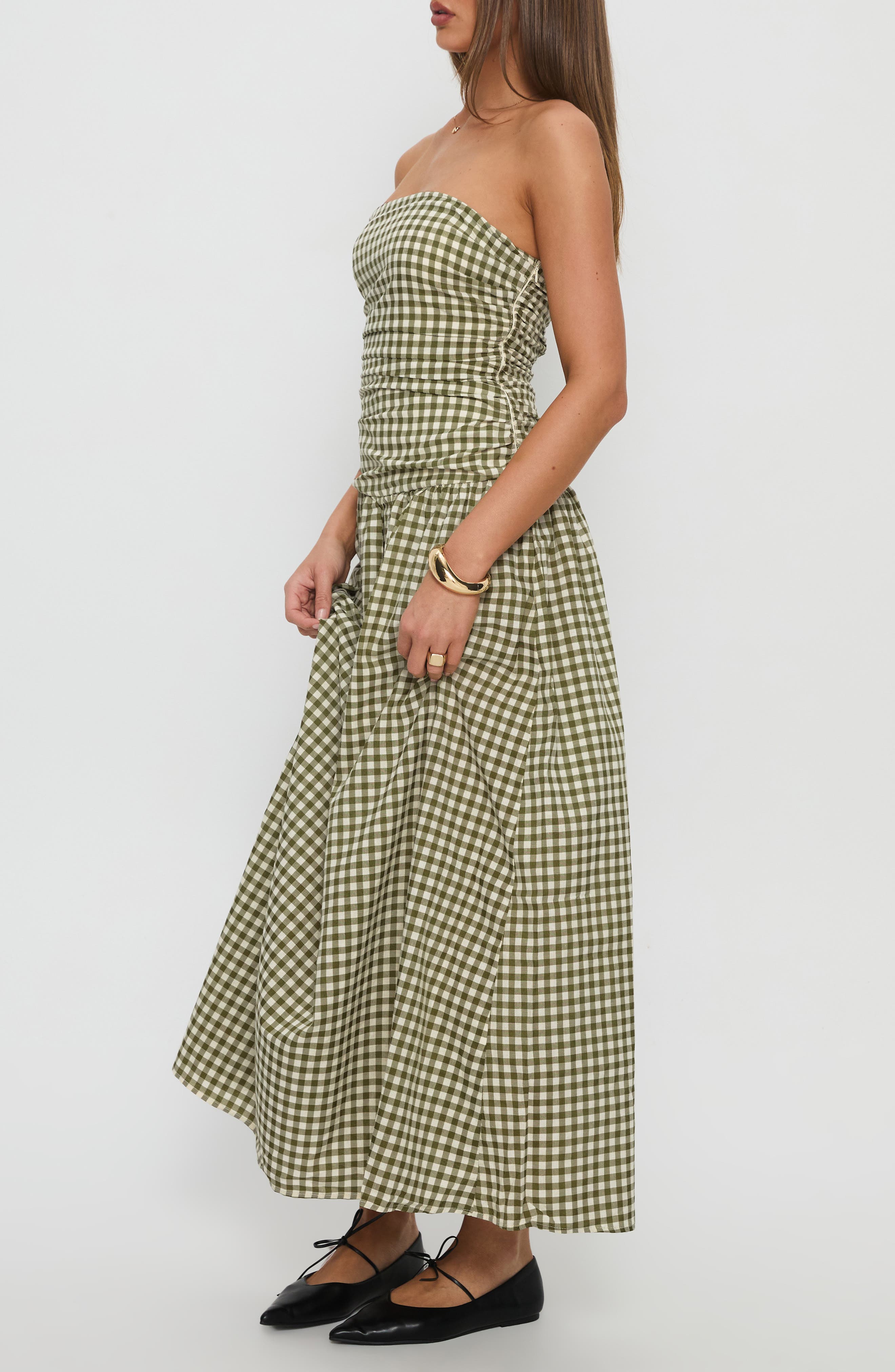 Princess Polly Frankey Strapless Gingham Drop Waist Maxi Dress