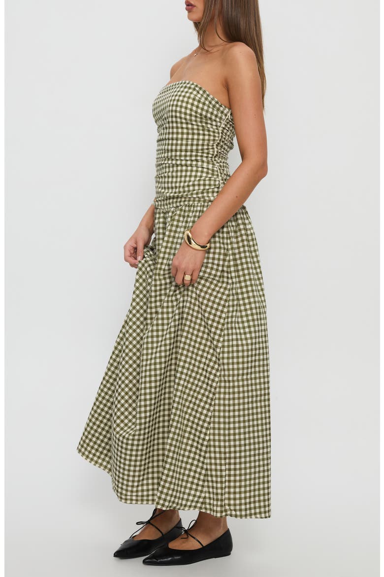 Frankey Strapless Gingham Drop Waist Maxi Dress, Alternate, color, GREEN CHECK
