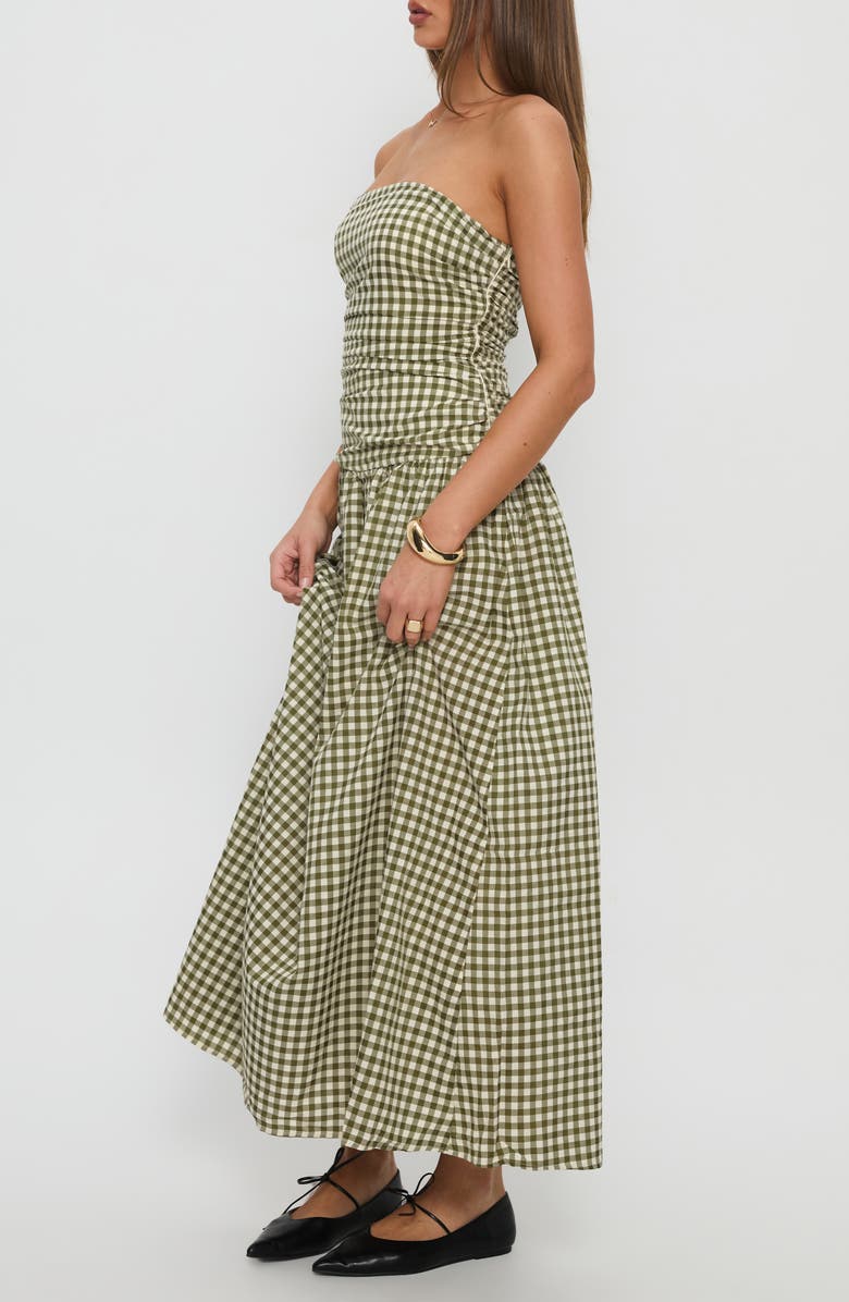 Princess Polly Frankey Strapless Gingham Drop Waist Maxi Dress, Alternate, color, Green Check