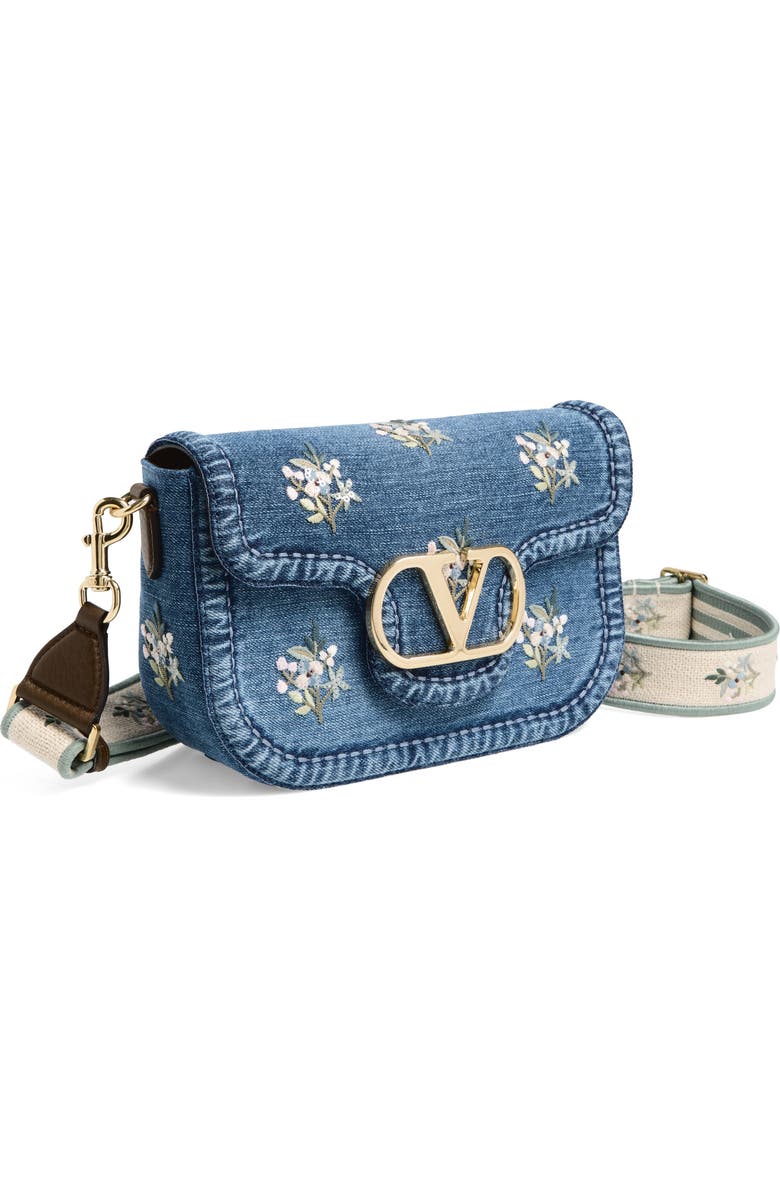 Valentino Garavani Alltime Denim Shoulder Bag, Main, color, Blue Multi