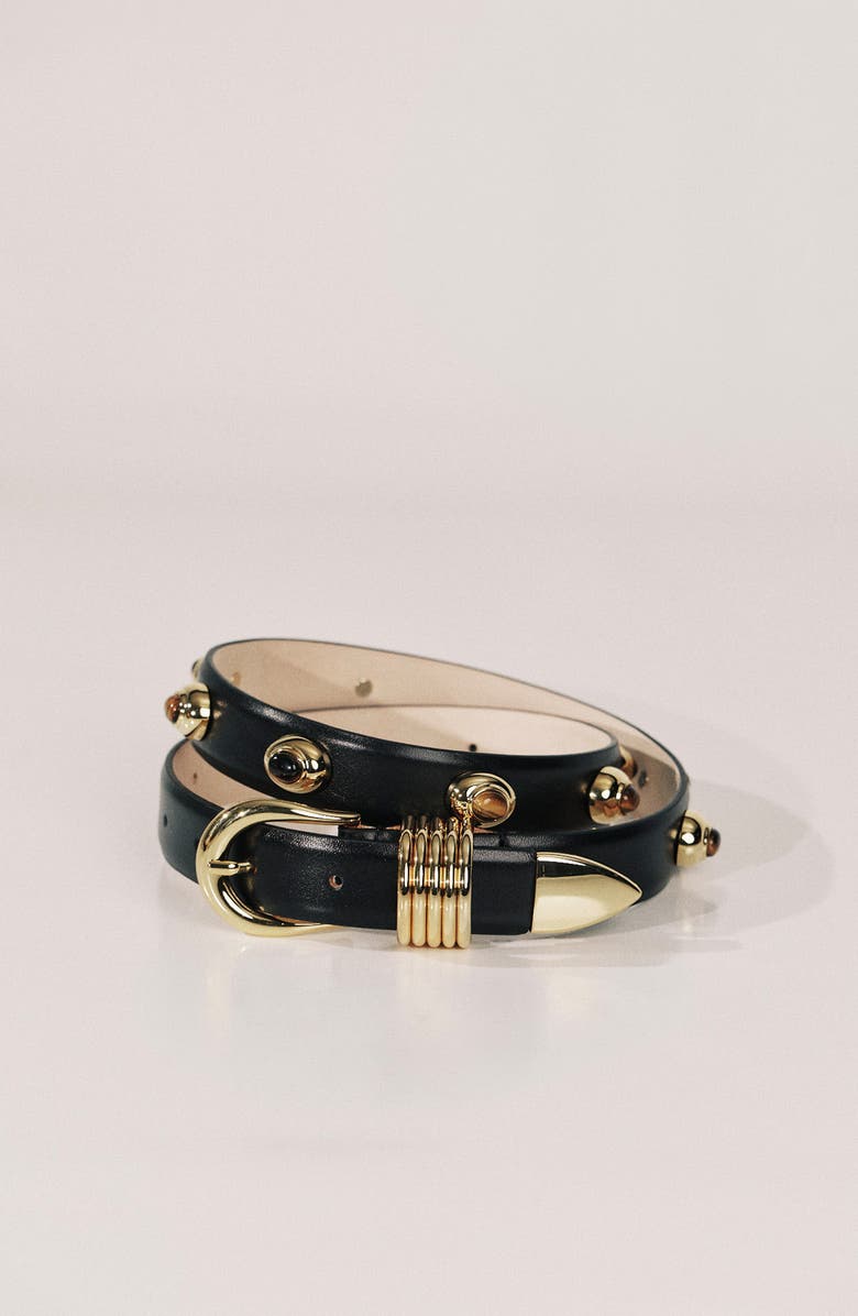 Déhanche Hollyhock Stud Leather Belt, Alternate, color, Black/ Tigers Eye & Gold