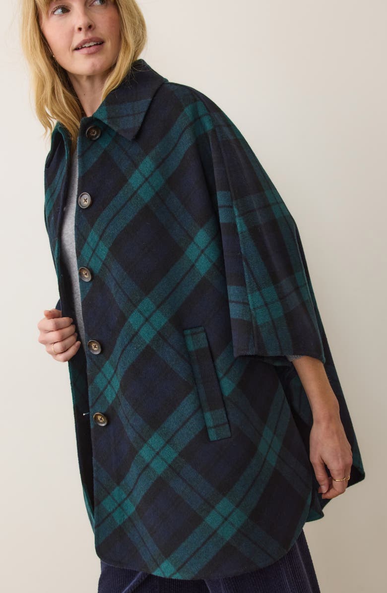 Marine Layer Colette Plaid Cape Coat, Alternate, color, Evergreen Plaid