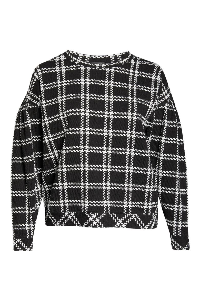 Pattern Detail Sweatshirt, Alternate, color, BLACK- IVORY PLAID