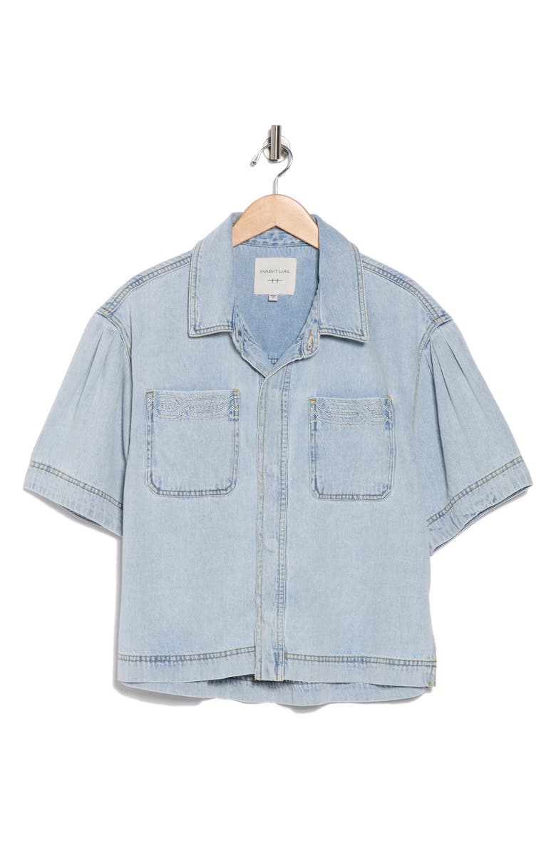 Habitual Embroidered Double Pocket Short Sleeve Jacket, Alternate, color, Atlantic