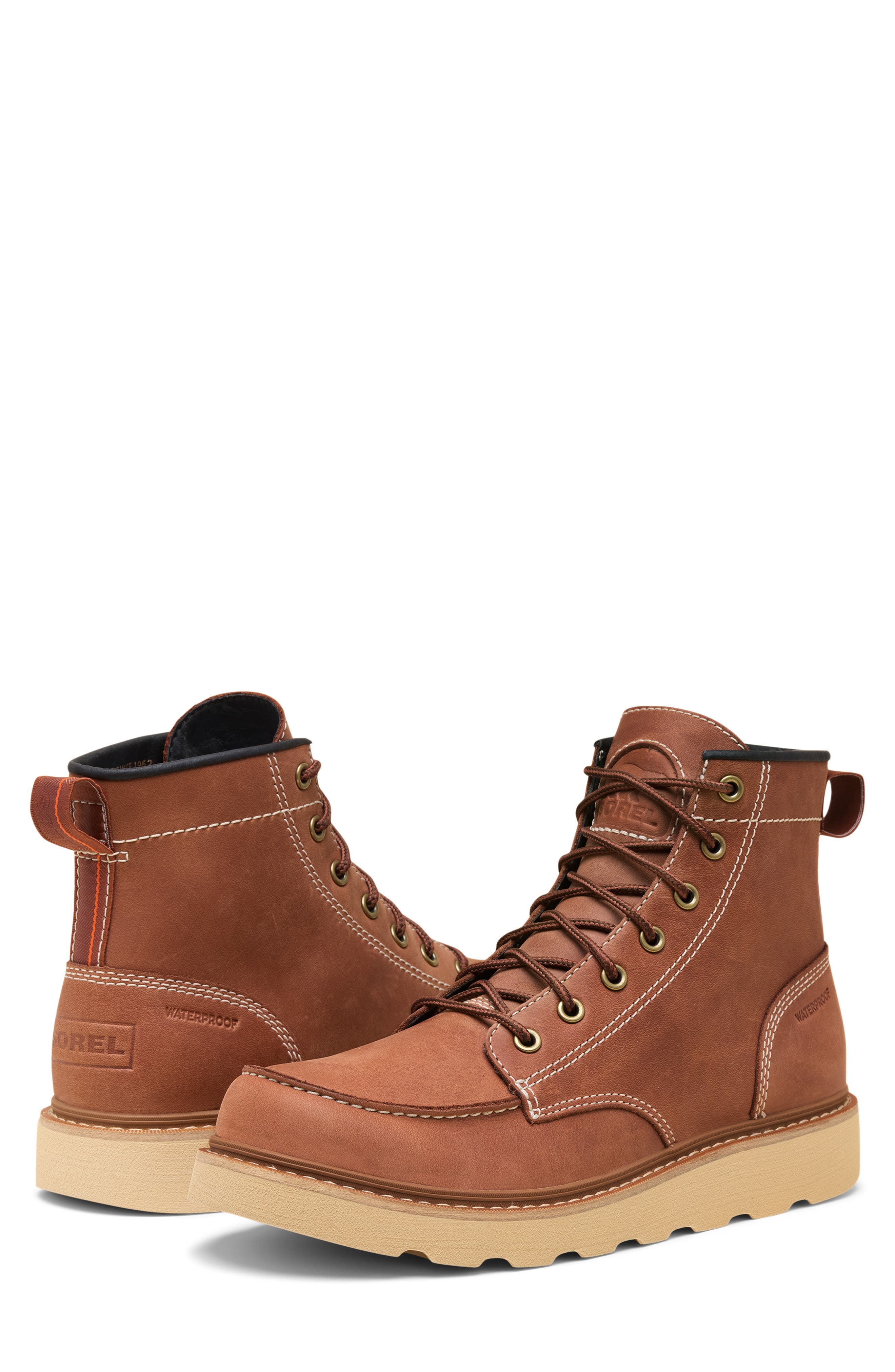 SOREL Slabtown 62 Waterproof Moc Toe Boot, Alternate, color, Rustic Brown/ Ceramic