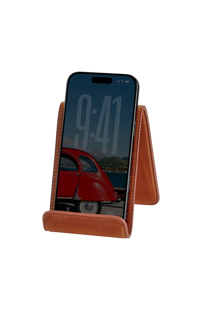 Graphic Image Leather Phone Tablet Holder, Main, color, Cognac