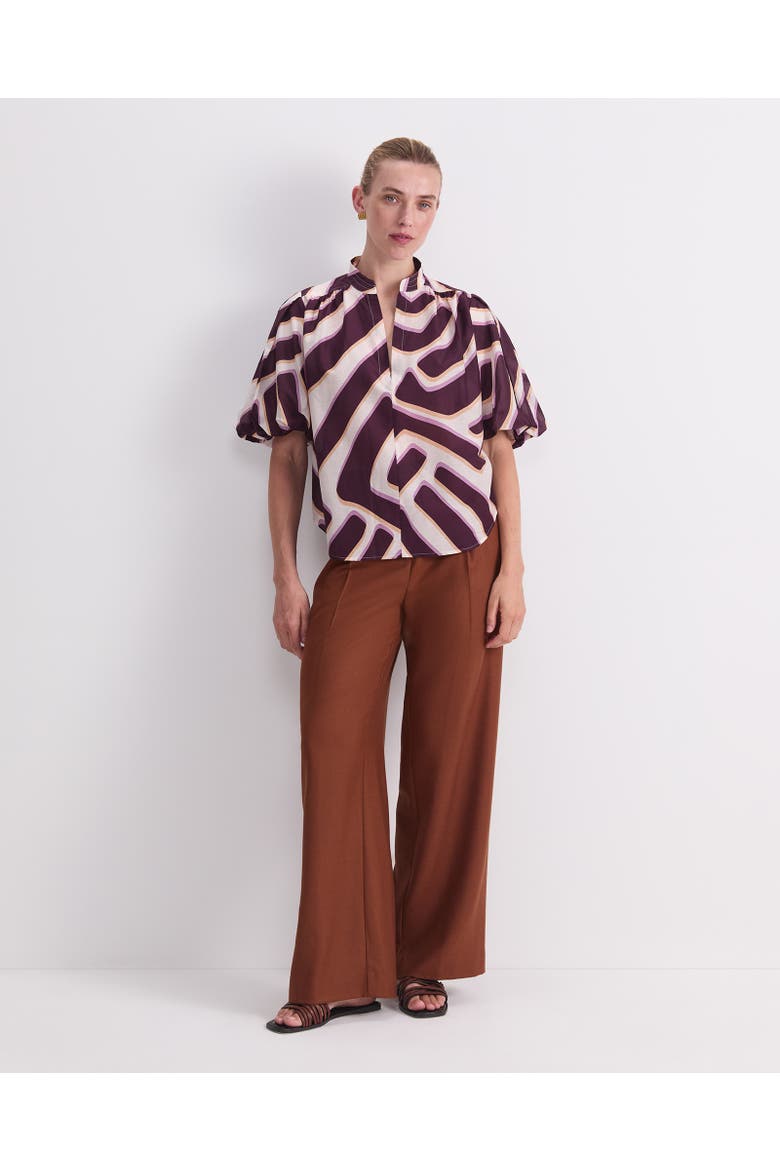 Penny Short Sleeve Cotton Silk Blouse, Alternate, color, Ivory/Burgundy