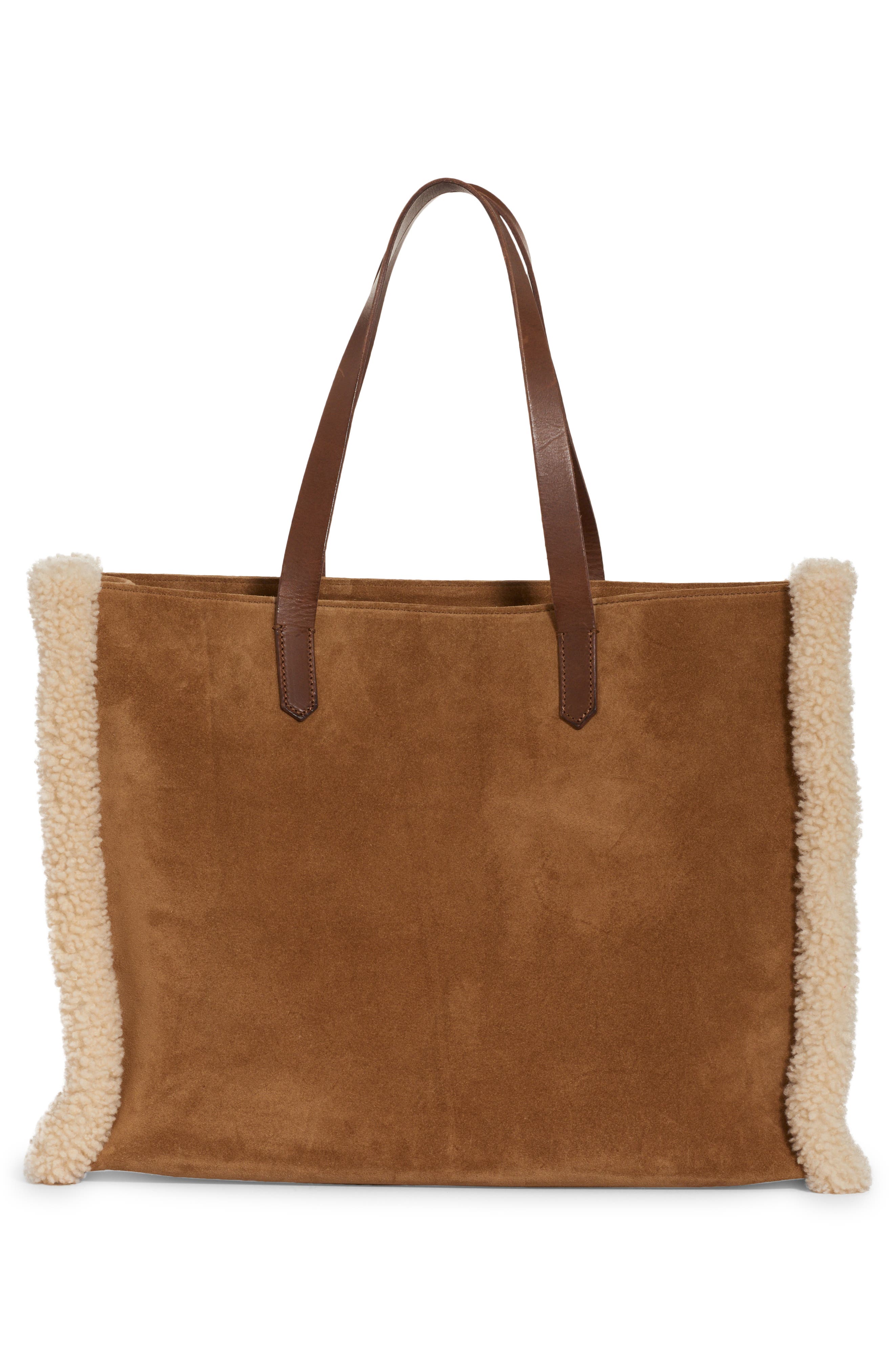 Golden Goose California East/West Suede & Genuine Shearling Shopper Tote, Alternate, color, 