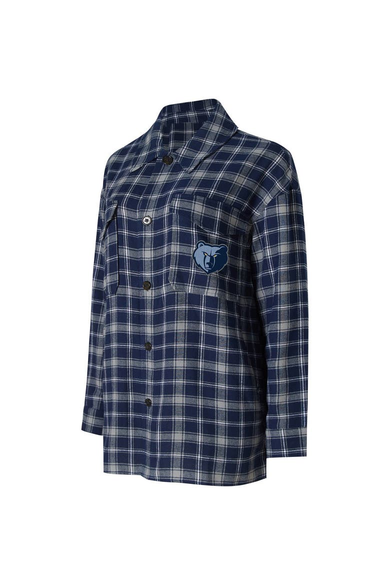 Women's College Concepts Navy/Gray Memphis Grizzlies Boyfriend Button-Up Nightshirt, Alternate, color, Navy