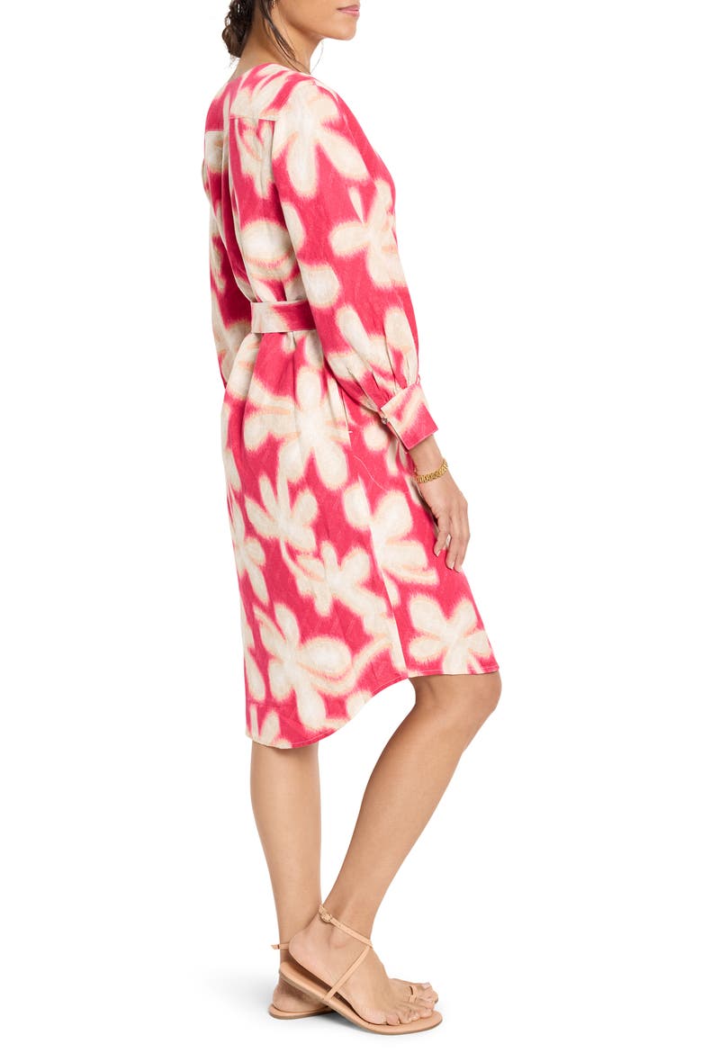 Glowing Flower Long Sleeve Belted Shirtdress, Alternate, color, PINK MULTI