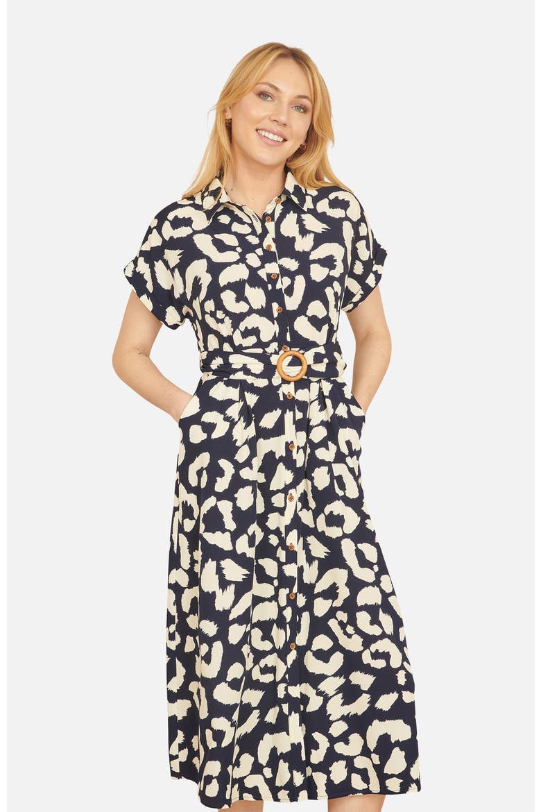 Abstract Animal Print Relaxed Midi Dress, Alternate, color, Navy