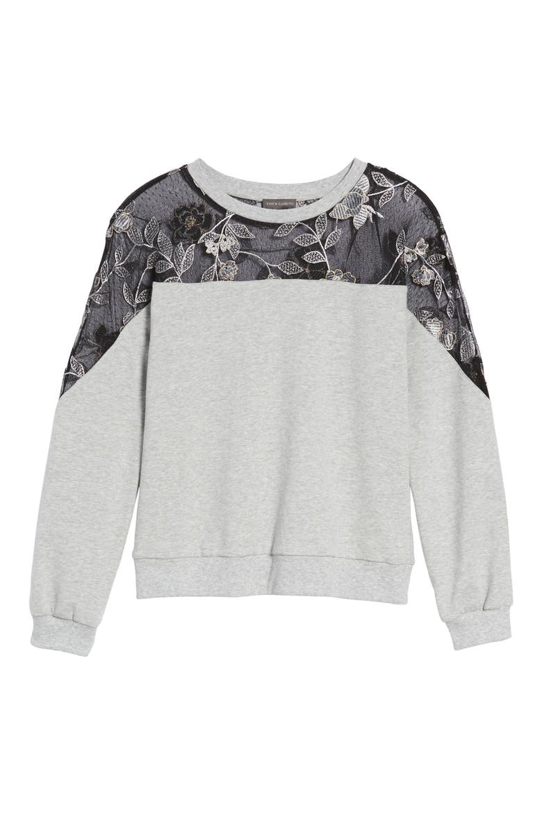 Embroidered Swiss Dot Panel Sweatshirt, Alternate, color, GREY HEATHER