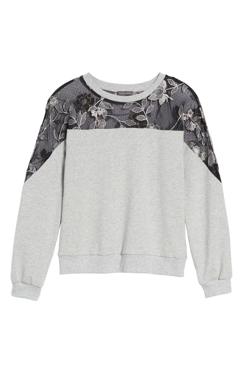 Vince Camuto Embroidered Swiss Dot Panel Sweatshirt, Alternate, color,