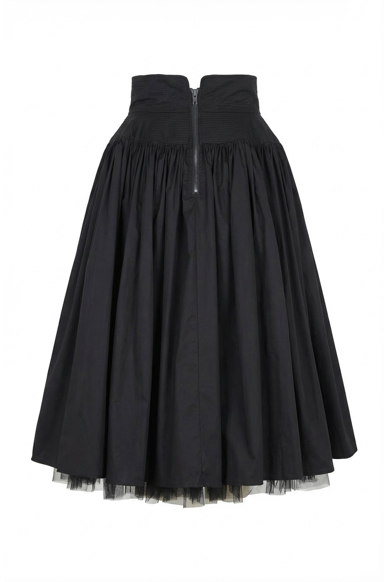 High Waist Midi Skirt with Tulle Hem, Alternate, color, Black