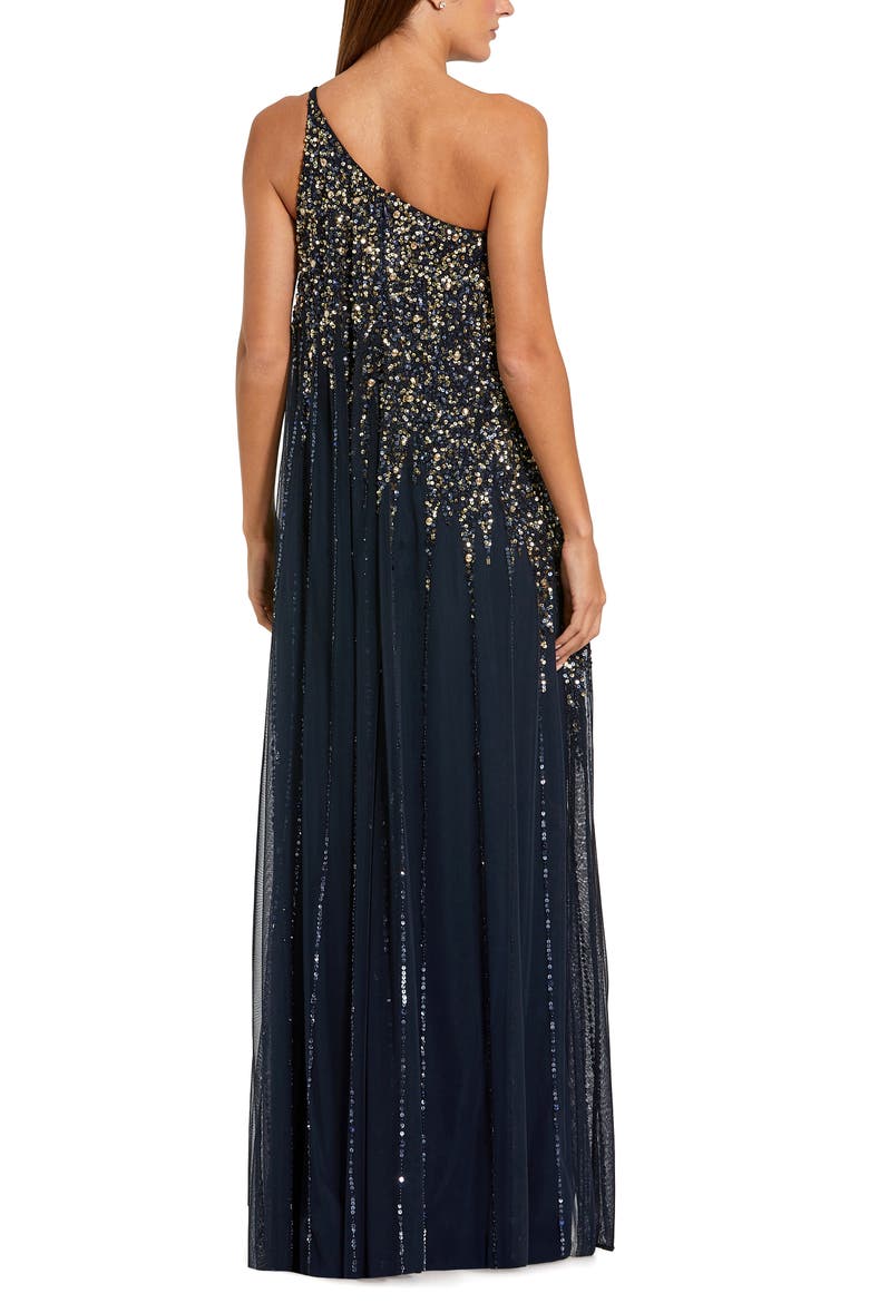 One Shoulder Embellished Trapeze A Line Gown, Alternate, color, Midnight Gold