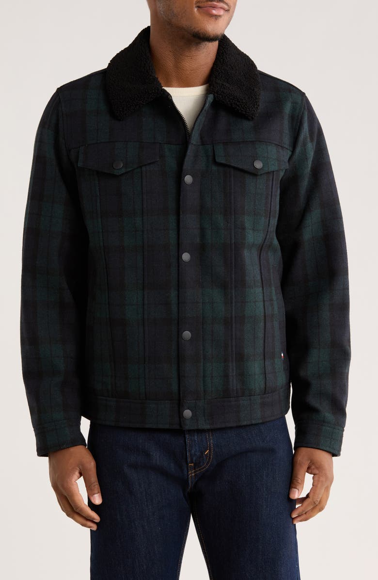 Tommy Hilfiger Plaid Faux Fur Collar Jacket, Main, color, Blackwatch Plaid