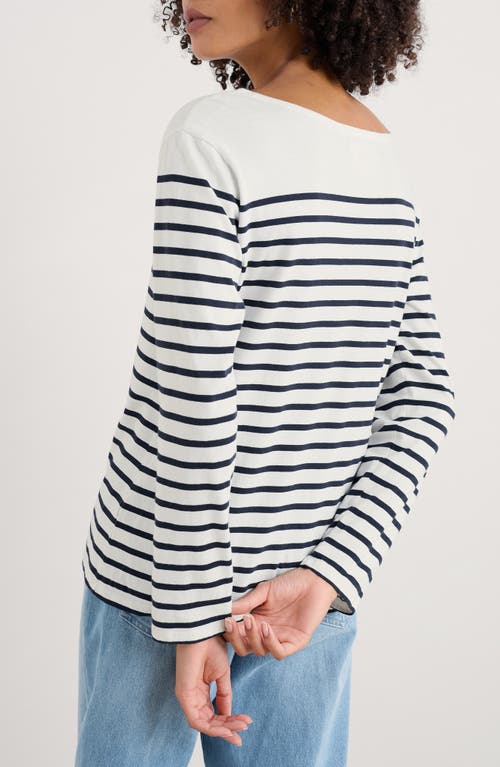 Shop Seasalt Cornwall Sailor Stripe Long Sleeve Organic Cotton T-shirt In Falmouth Breton Chalk Maritime