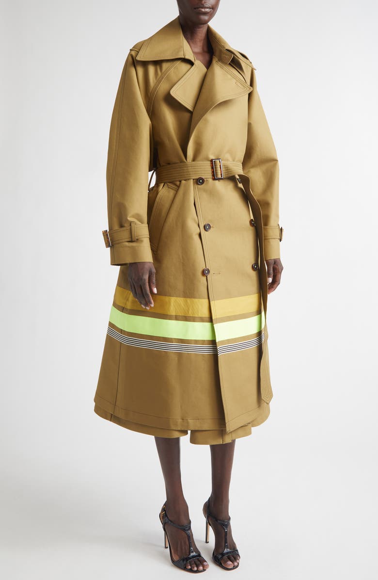 Christopher John Rogers Stripe Detail Oversize Trench Coat, Alternate, color, Cardamom