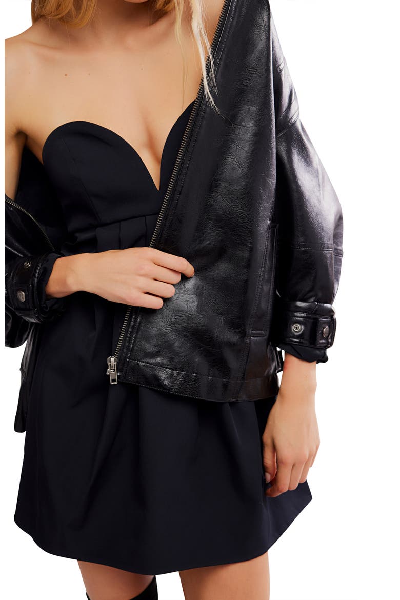 Floreo Pleated Strapless Minidress, Alternate, color, BLACK