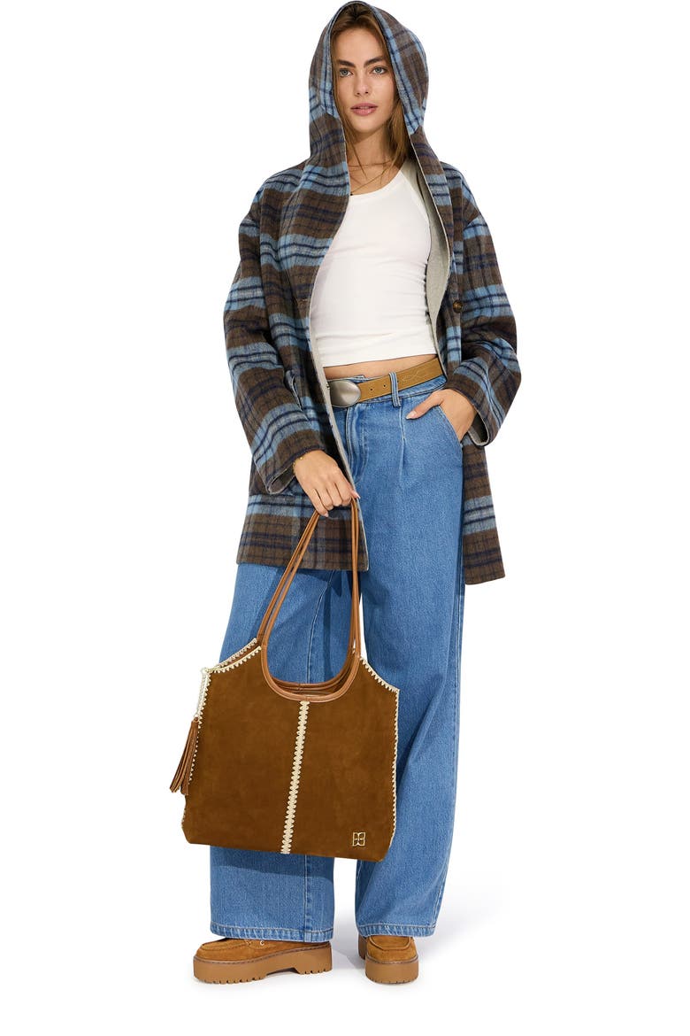 Coastal Edit Hooded Wool Blend Coat, Alternate, color, CHECK