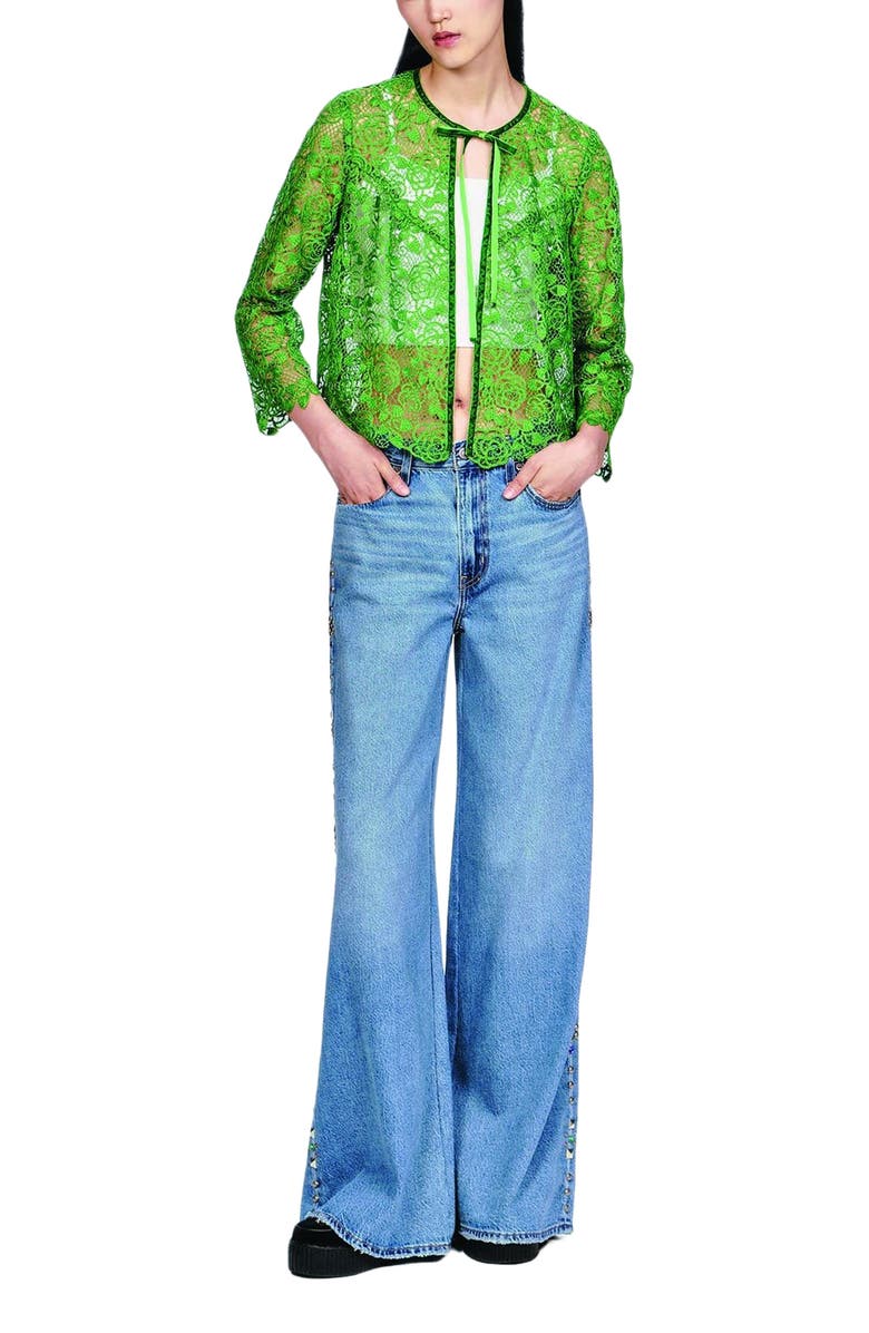 Anna Sui Rose Crochet Lace Bed Jacket, Main, color, Leaf Green