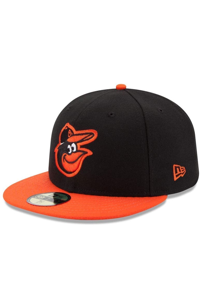 Men's New Era Black/Orange Baltimore Orioles Road Authentic Collection On-Field 59FIFTY Fitted Hat, Main, color, BLACK
