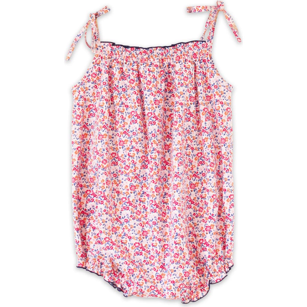 Beet World Baby Romper With Smocked Neck In Red And Blue