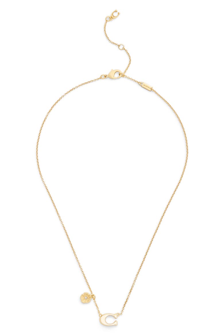 Tea Rose & Sculpted C Pendant Necklace, Alternate, color, WHITE/ GOLD