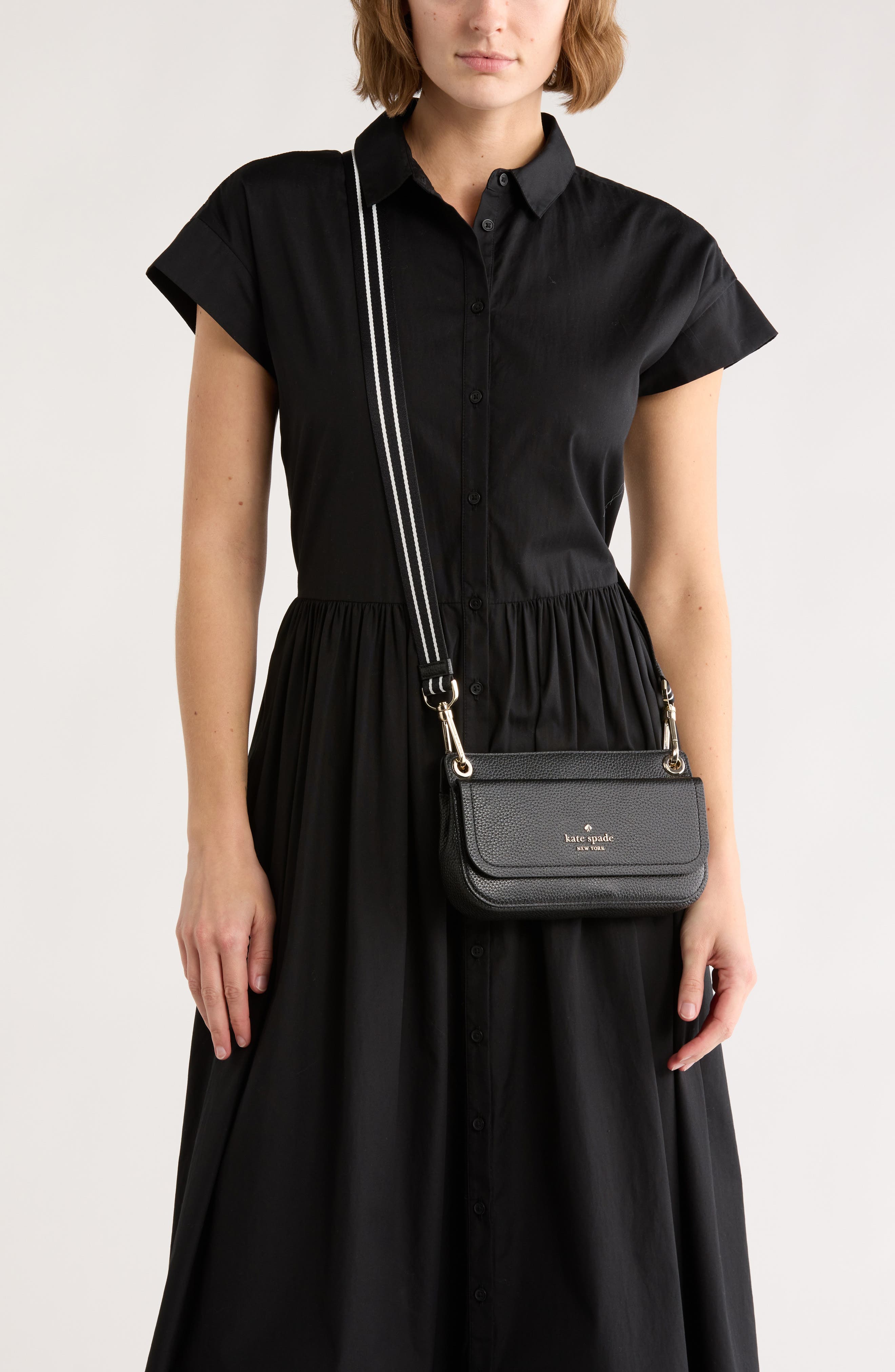 Kate Spade New York small flap crossbody bag and pouch, Alternate, color, Black
