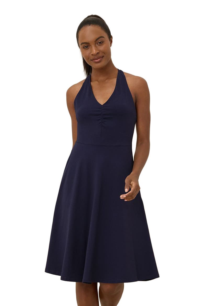 Organic Cotton Fit & Flare Gathered Halter Dress, Alternate, color, Eclipse