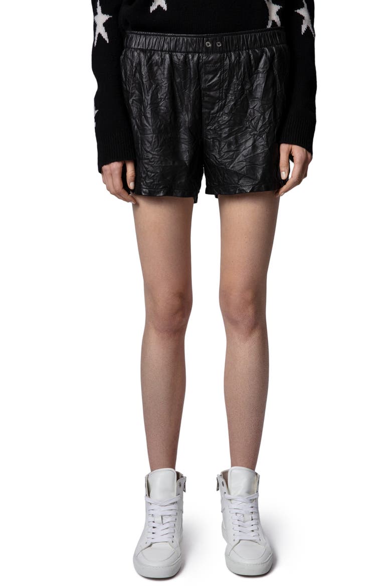 Pax Crinkled Leather Shorts, Main, color, NOIR
