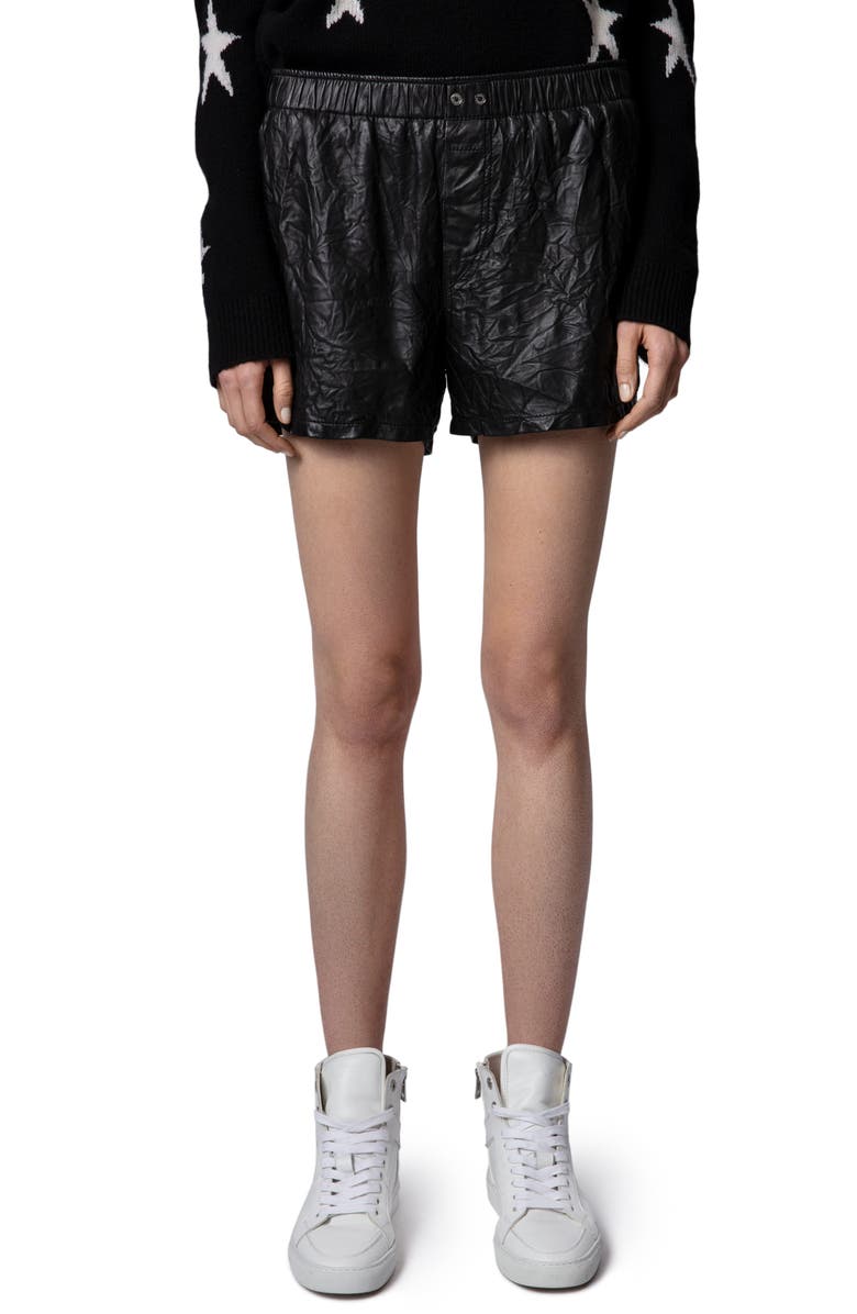 Zadig & Voltaire Pax Crinkled Leather Shorts, Main, color, 