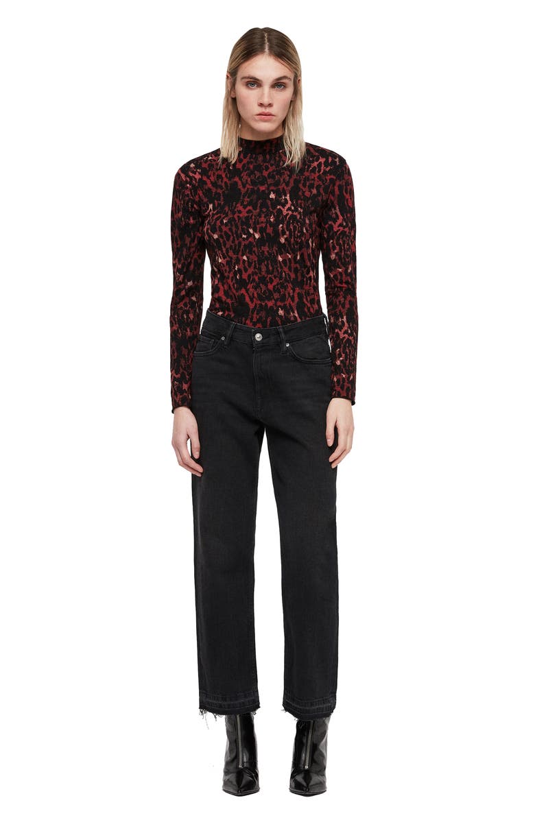 AllSaints Leopard Red Kiara Shirt, Alternate, color, 