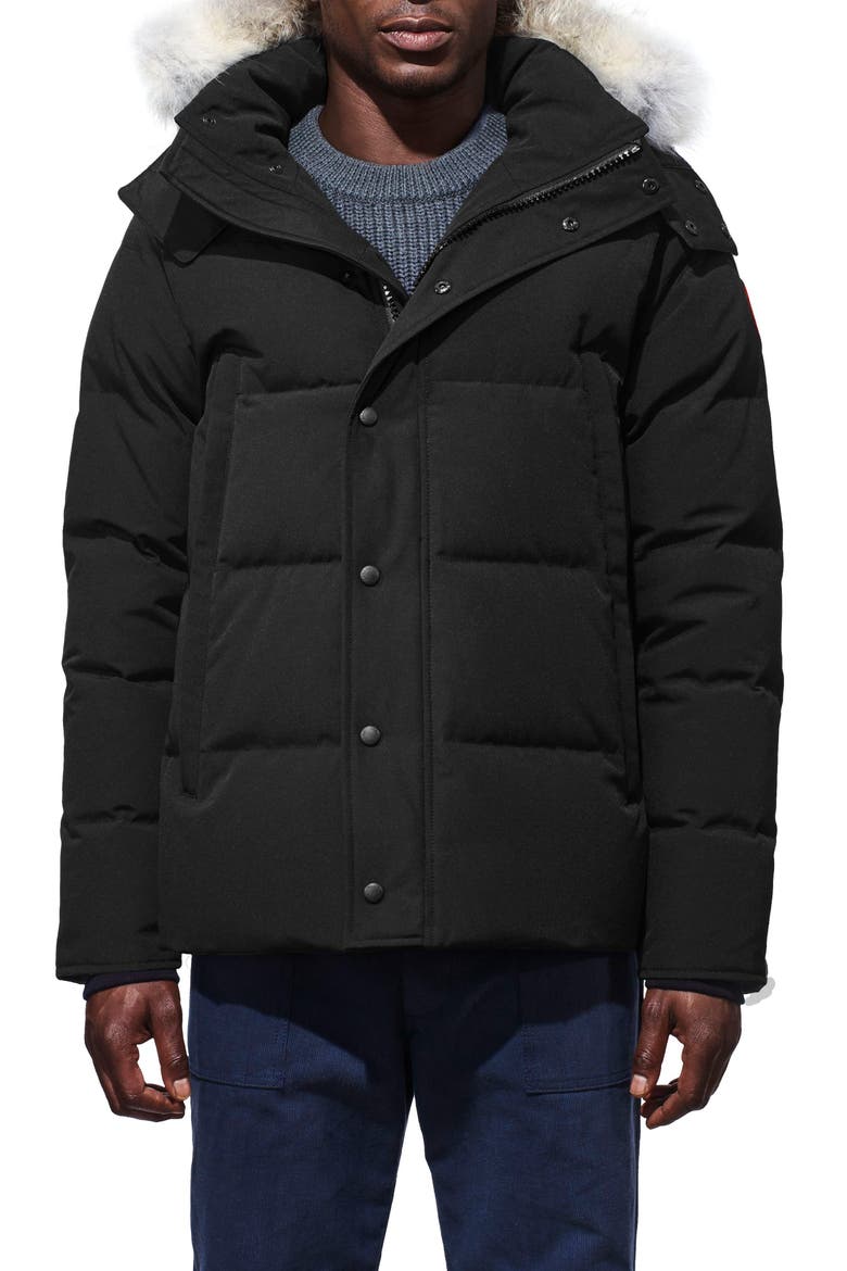 Wyndham Fusion Fit Genuine Coyote Fur Trim Down Jacket, Main, color, BLACK