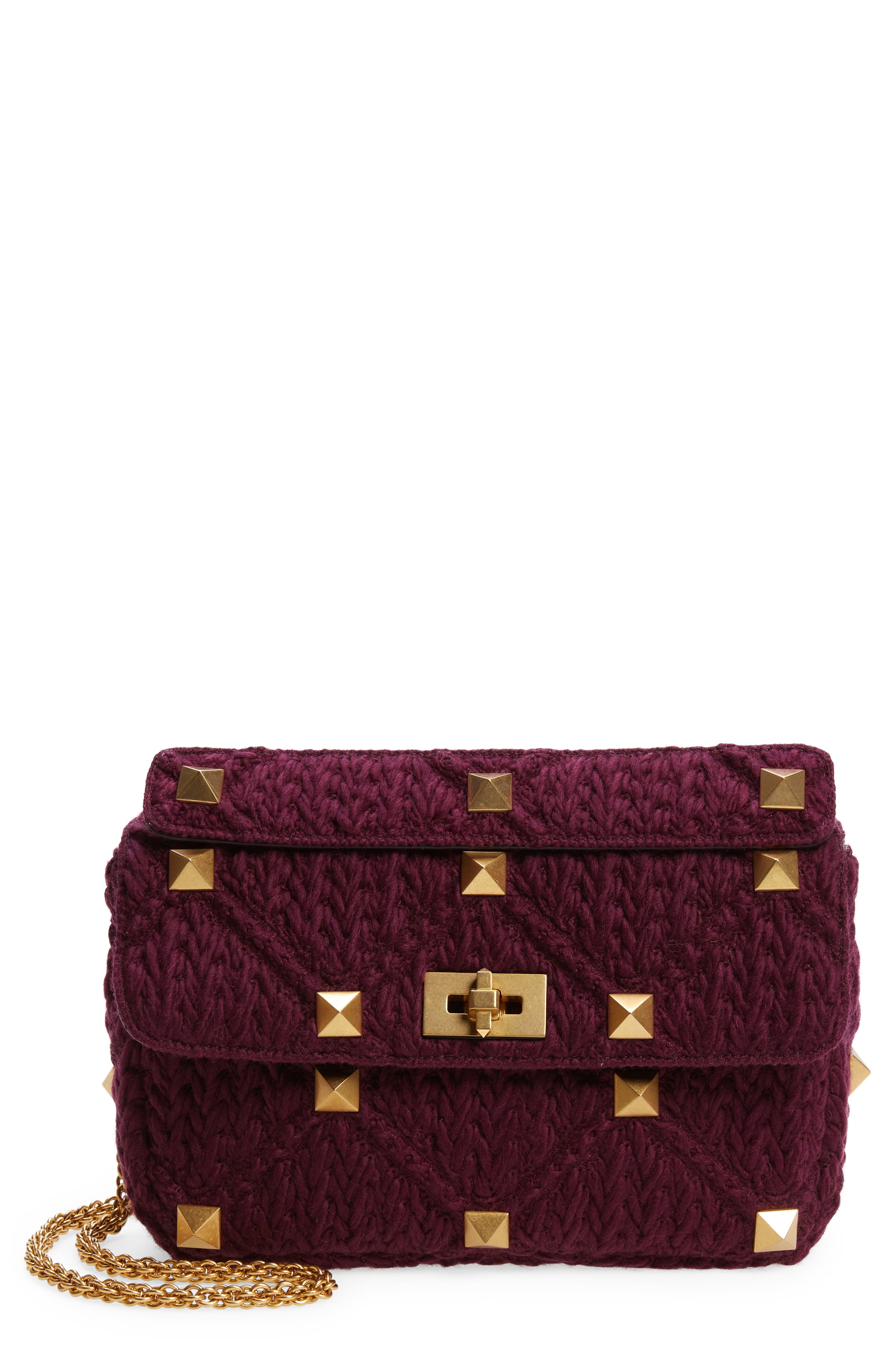 Valentino Garavani Large Roman Stud Knit Top Handle Bag, Main, color, 