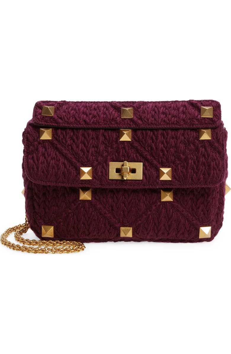 Valentino Garavani Large Roman Stud Knit Top Handle Bag, Main, color,